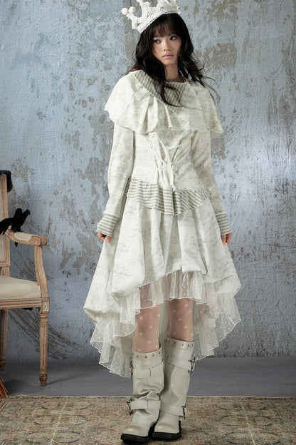 Asymmetrical Lapel Long-Sleeve Striped Patchwork Top