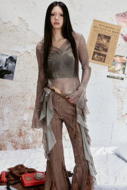 Semi-Sheer Ruffle Mesh Top