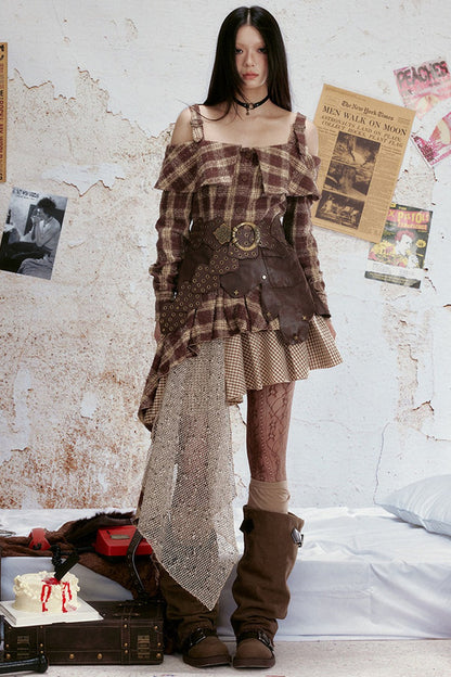 Off-Shoulder Plaid Ruffle Dress