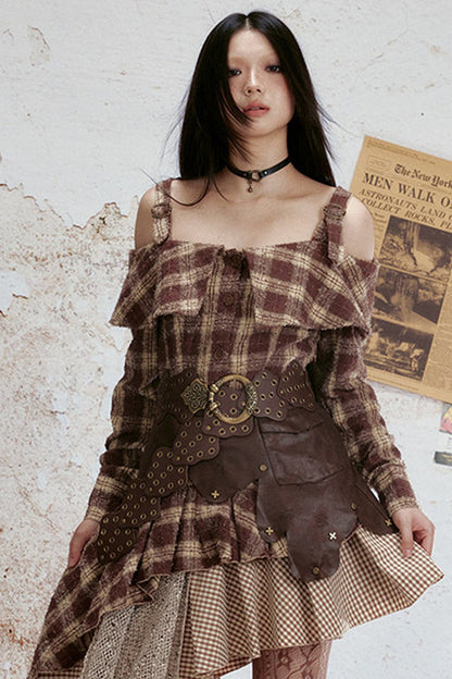 Off-Shoulder Plaid Ruffle Dress