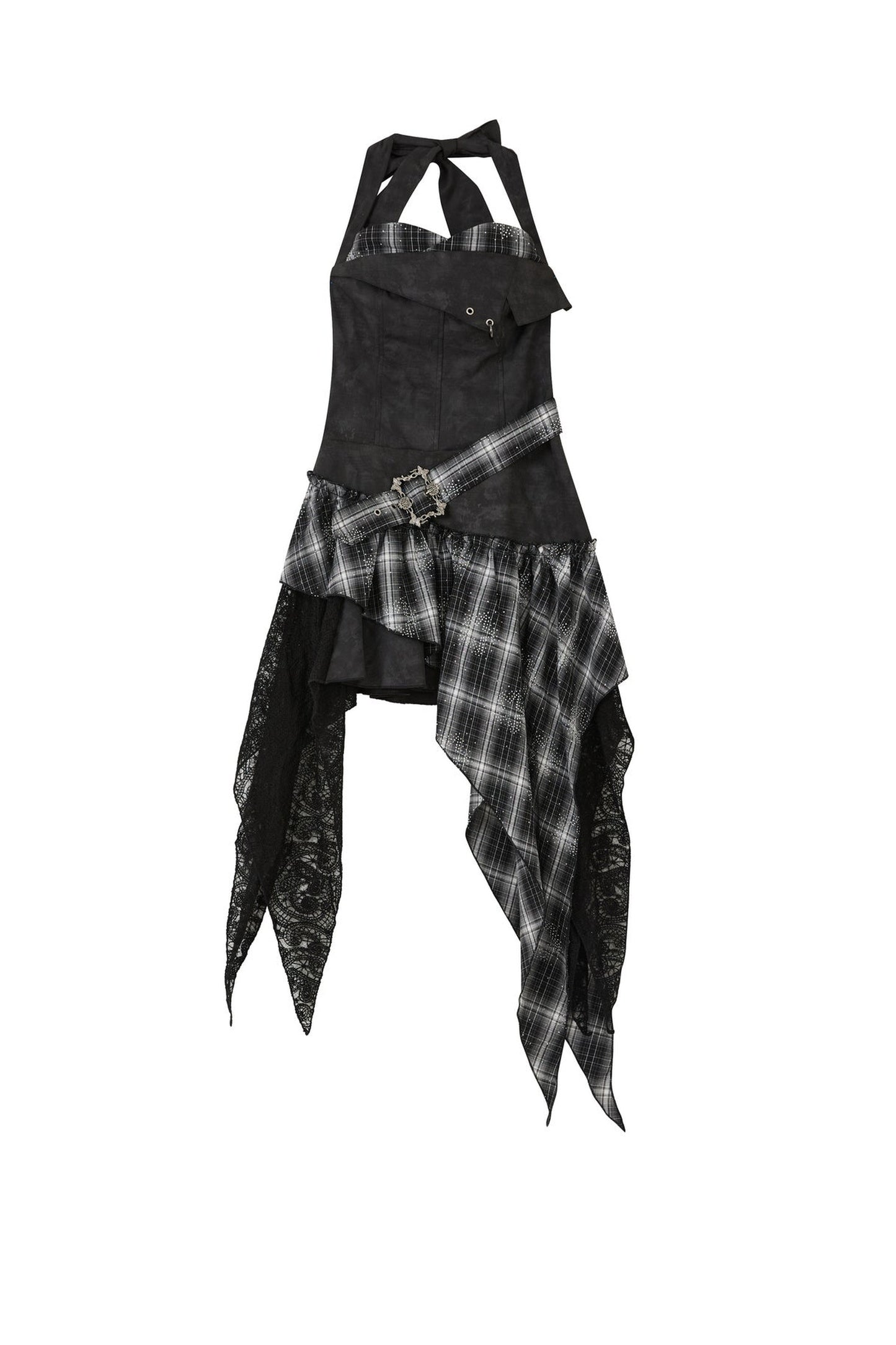 Plaid Asymmetrical Hem Layered-Look Dress