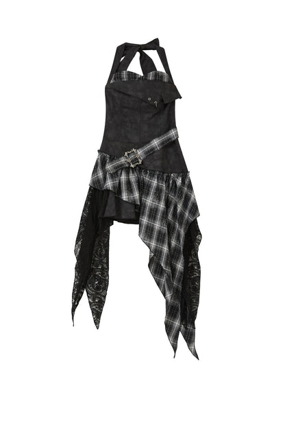 Plaid Asymmetrical Hem Layered-Look Dress
