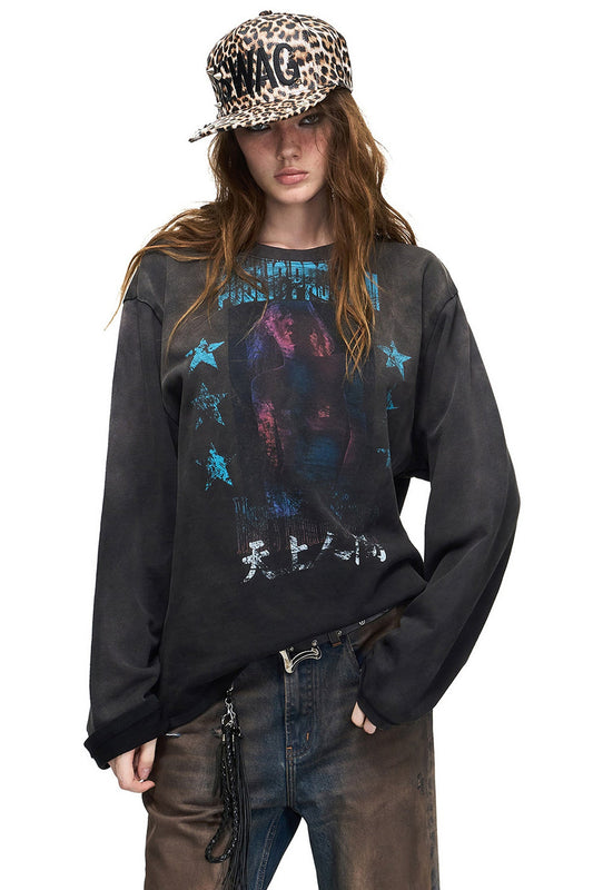 Long-Sleeve Portrait Color-Block T-shirt