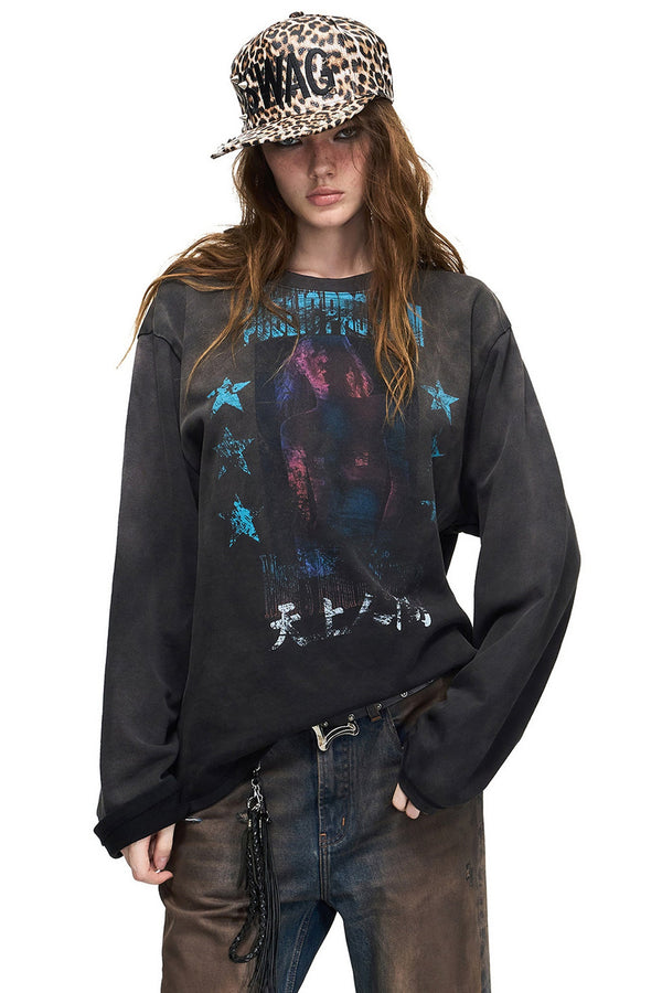 Long-Sleeve Portrait Color-Block T-shirt