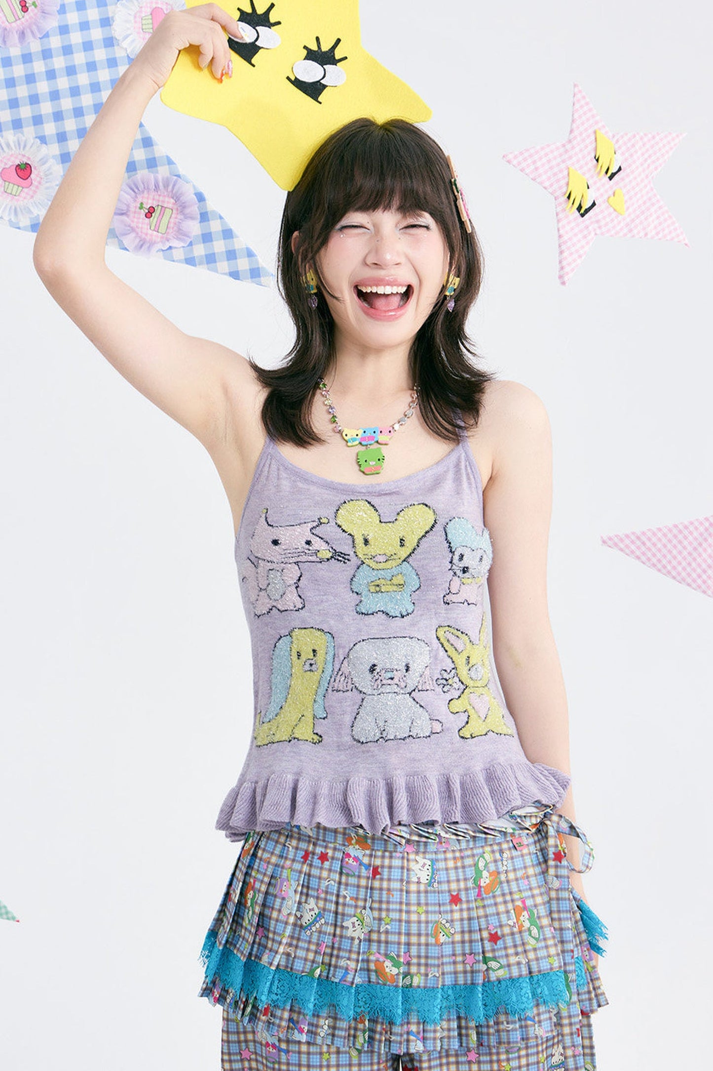 Heart Knitted Ruffle Halter Camisole