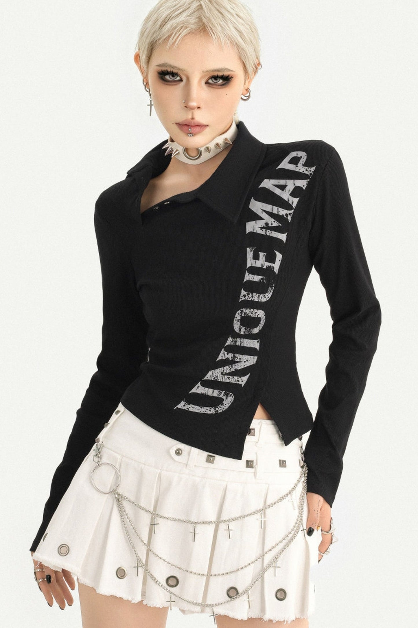 Langärmeliges Strickoberteil mit Buchstabenprint