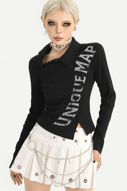 Langärmeliges Strickoberteil mit Buchstabenprint