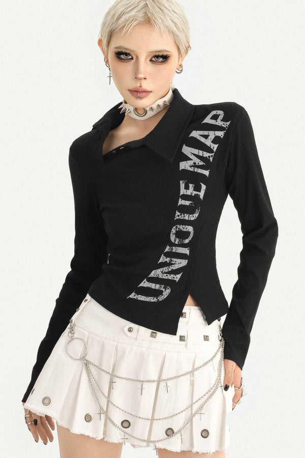 Letter Print Long-Sleeve Knit Top
