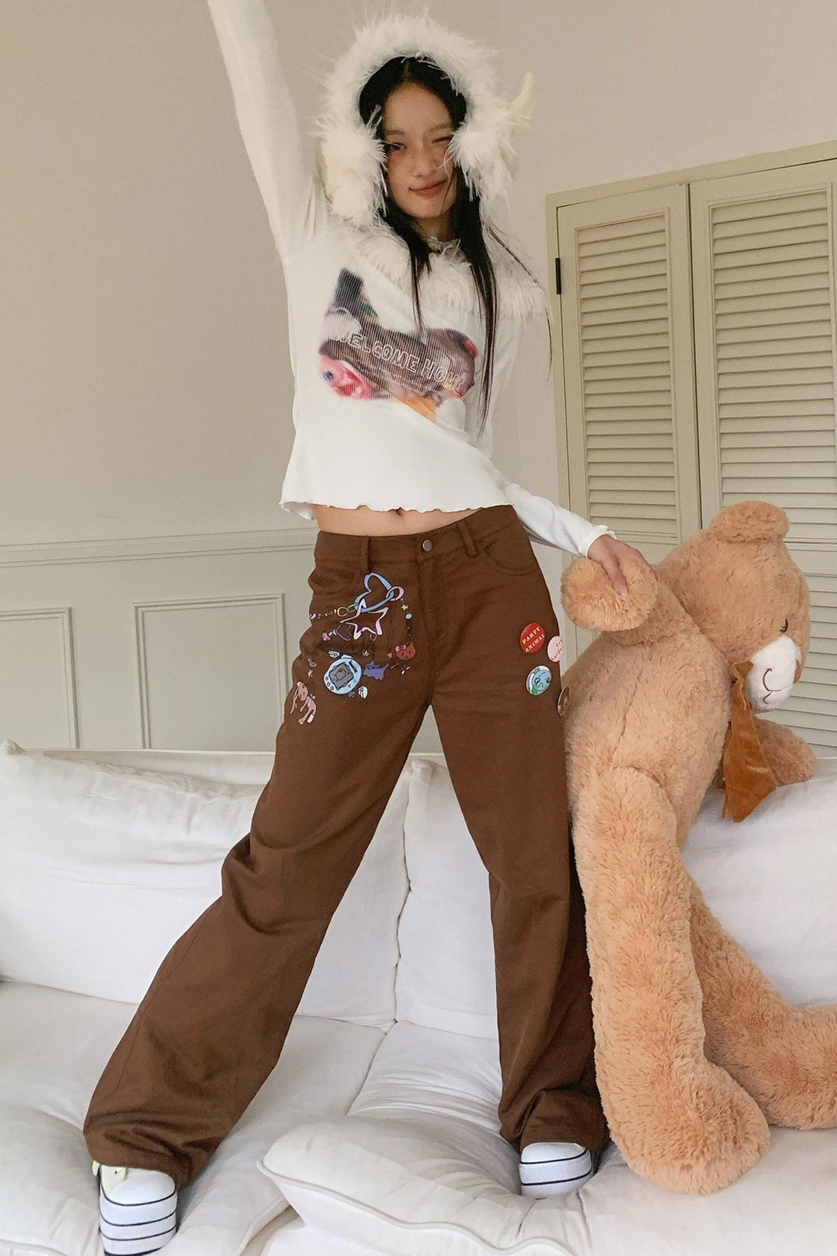 Long Sleeve Cat Print Furry Top