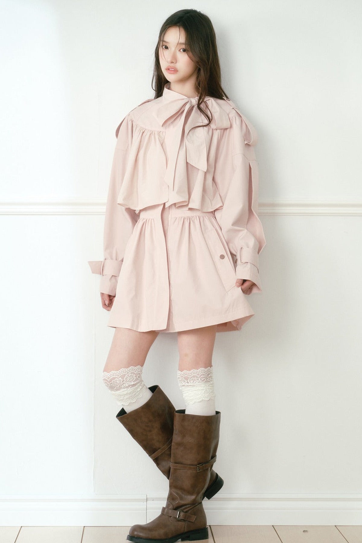 Smoky Pink Cape-Style Bow Trench Coat