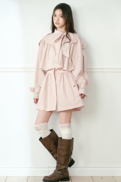 Smoky Pink Cape-Style Bow Trench Coat