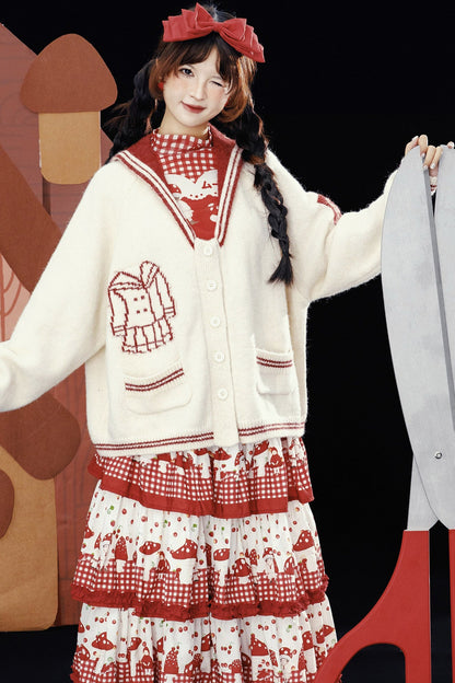 Scissors Pattern Sailor Collar Knit Cardigan