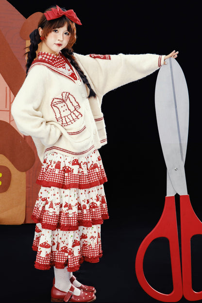 Scissors Pattern Sailor Collar Knit Cardigan