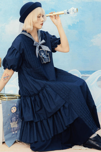 3D Sofa Embroidered Denim Dress