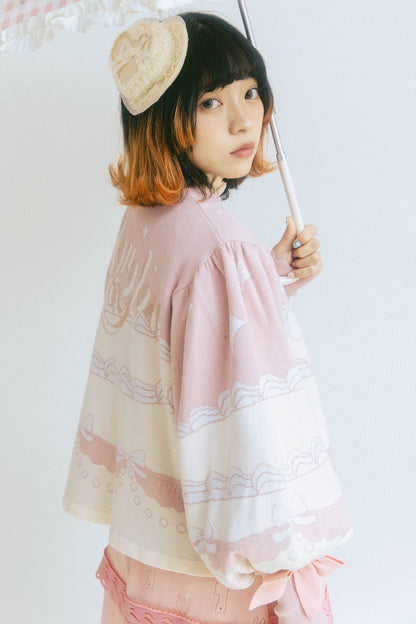 Cardigan a maglia con fiocco e coniglio
