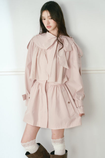Smoky Pink Cape-Style Bow Trench Coat