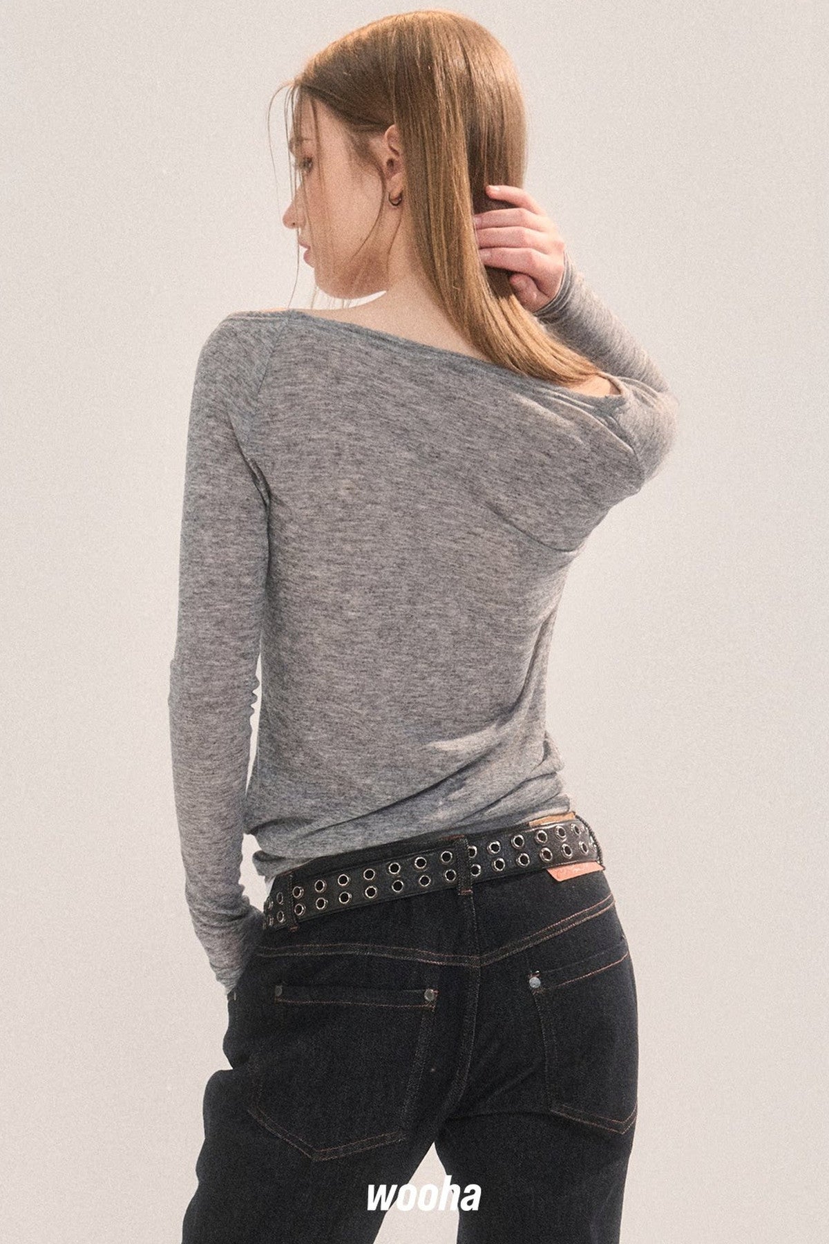 Off-Shoulder Lace Collar Long Sleeve T-Shirt