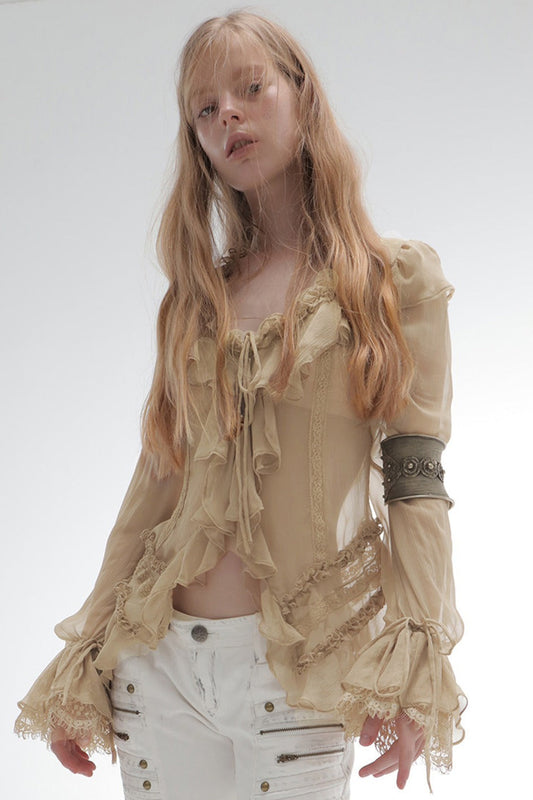 Crepe Ruffle Long-Sleeved Shirt