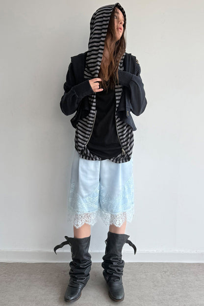 Zipper Long-Sleeved Striped Hoodie