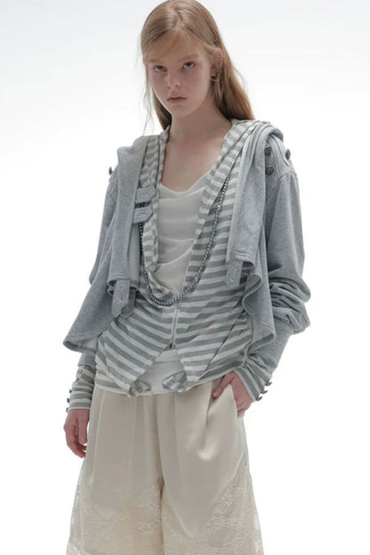 Asymmetrical Hooded Cape Sweatshirt Jacket