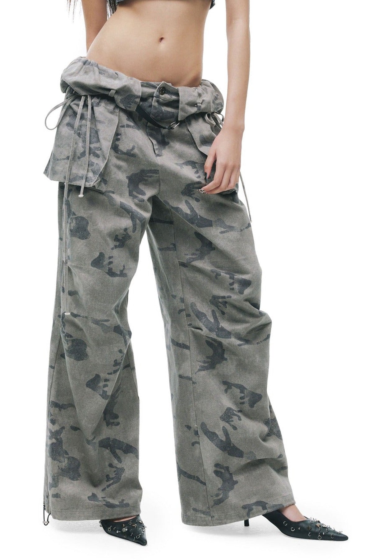 Double-Layer Waist Camouflage Large Patch Jeans