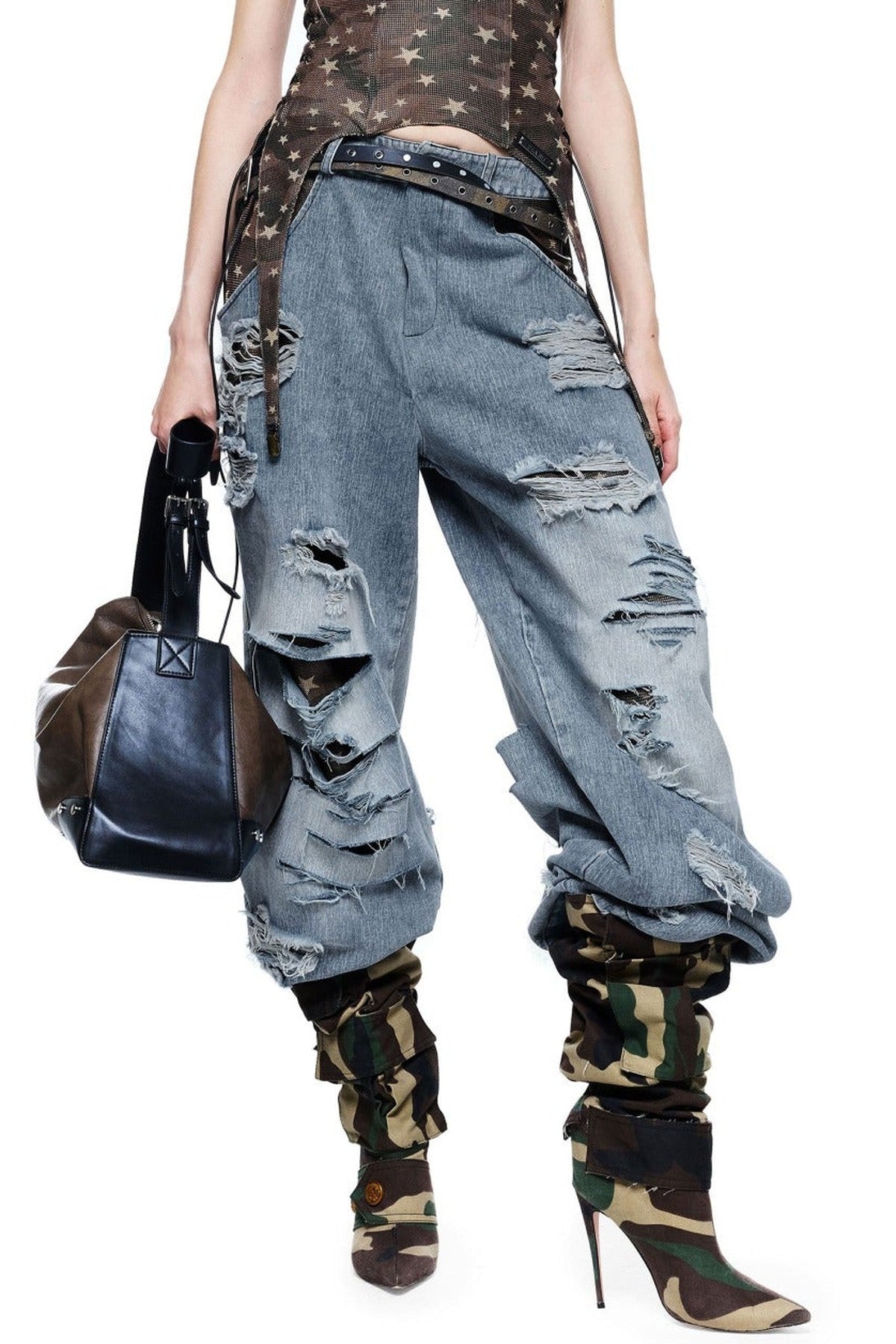 Handmade Distressed Patchwork Lining Denim Jeans