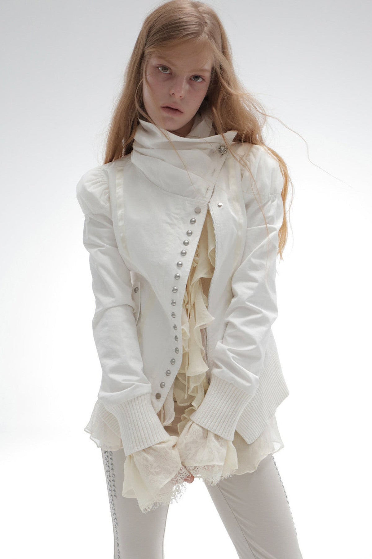 Asymmetrical High-Neck Court-Style Jacket
