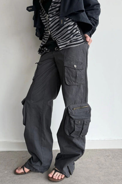 Washed Cotton Straight Cargo Pants