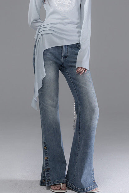 Mid-Low Waist Straight-Leg Slit Jeans