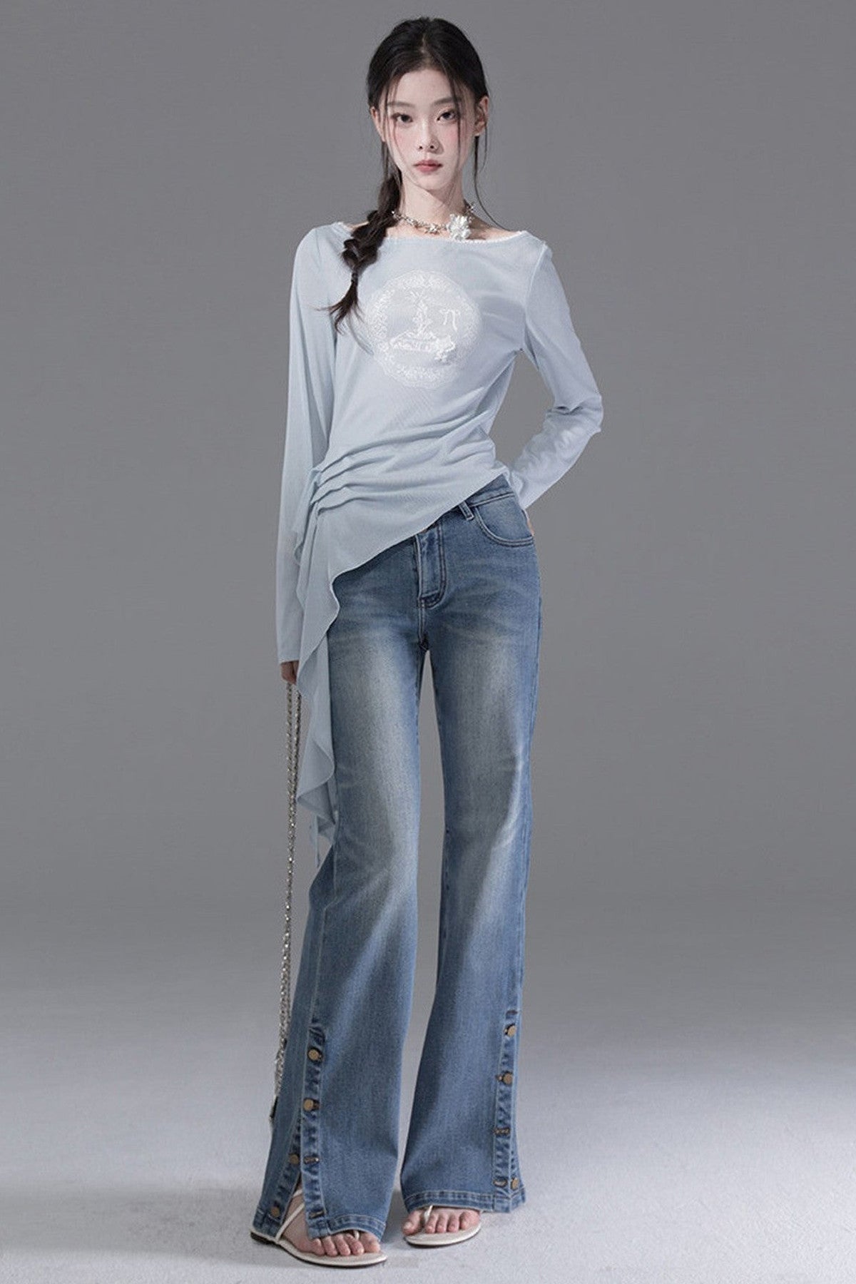 Mid-Low Waist Straight-Leg Slit Jeans
