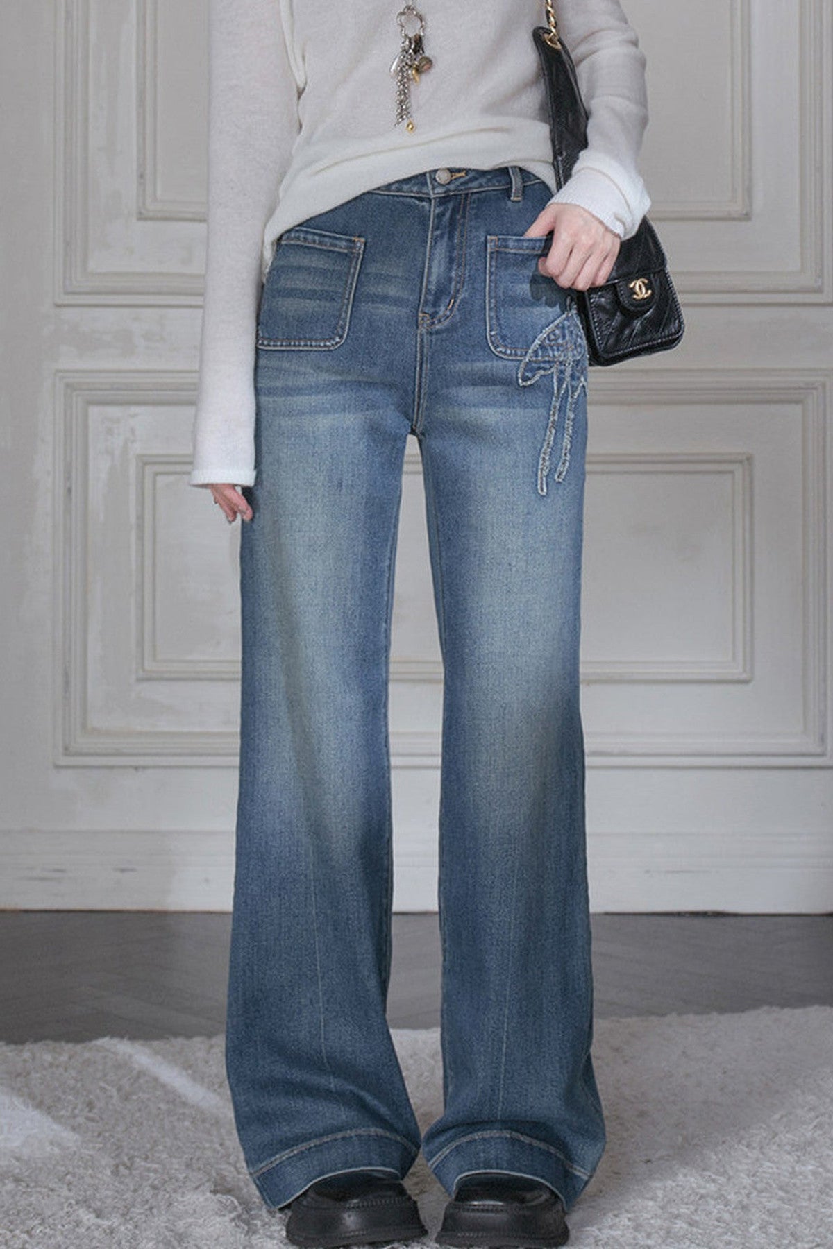 Lyocell Embroidered Patchwork Jeans