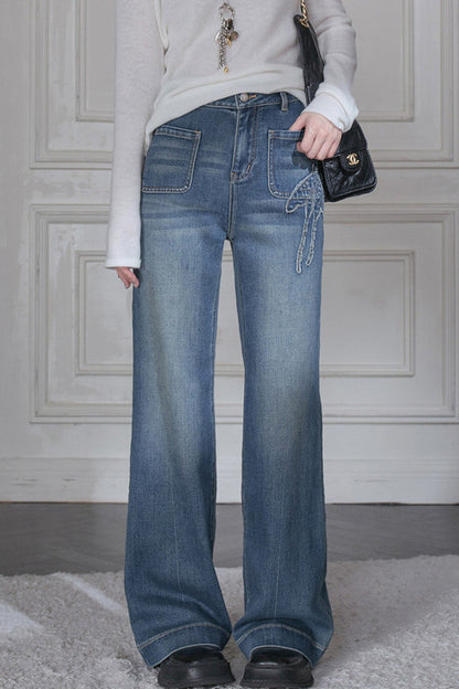 Lyocell Embroidered Patchwork Jeans