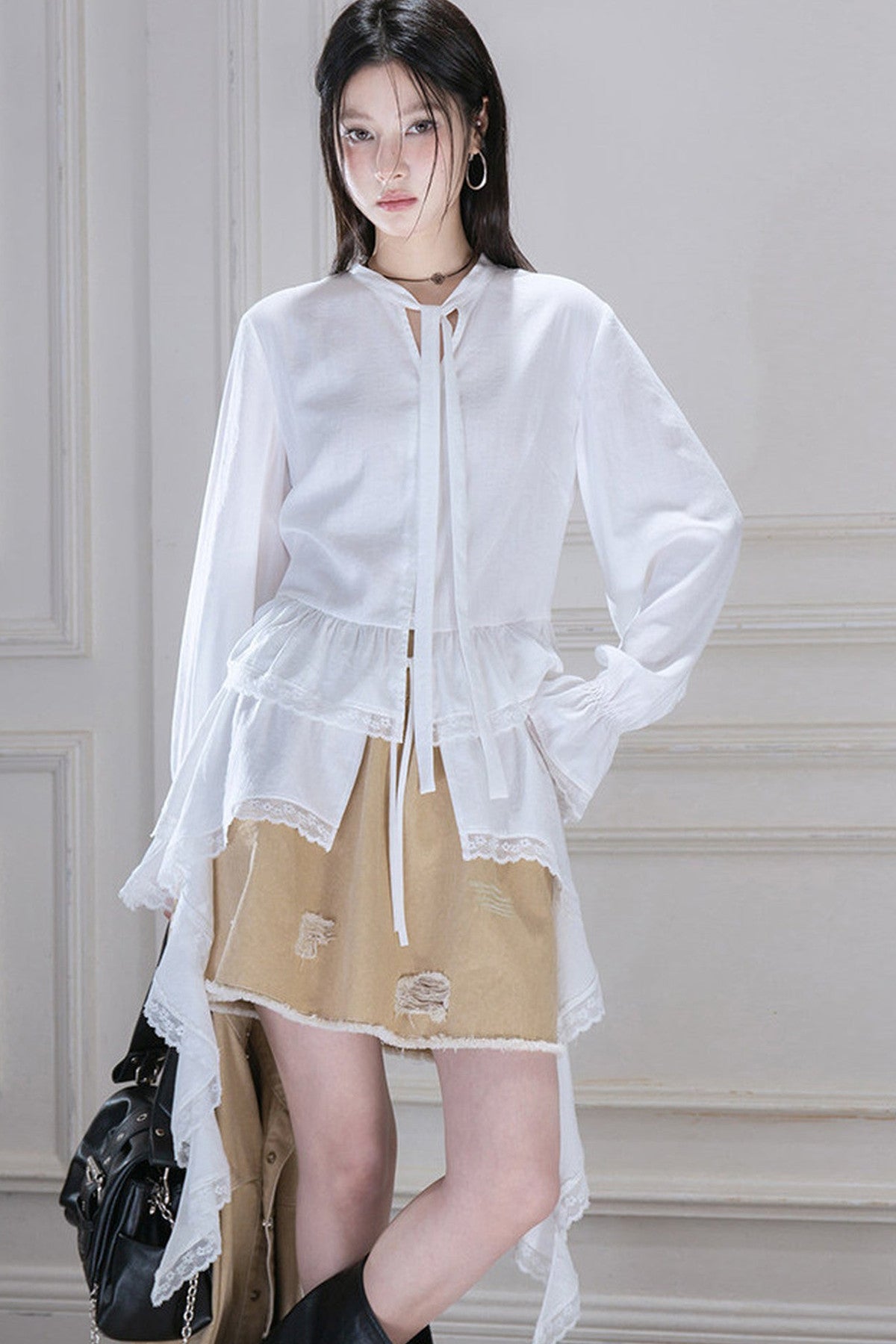 Detachable Ruffle Hem Blouse Set