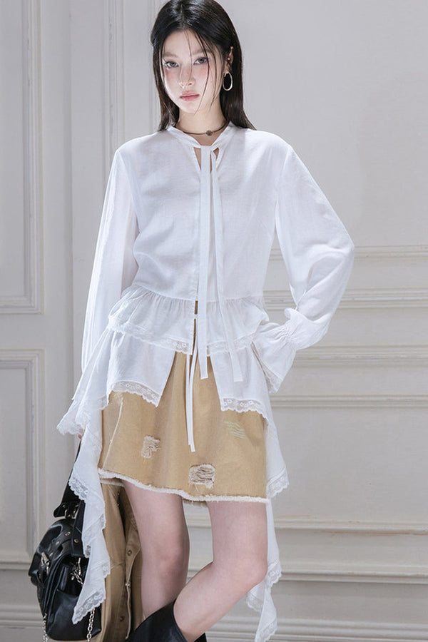 Detachable Ruffle Hem Blouse Set