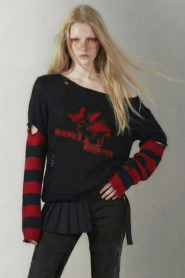 Red Black Batwing Detachable Sleeve Sweater