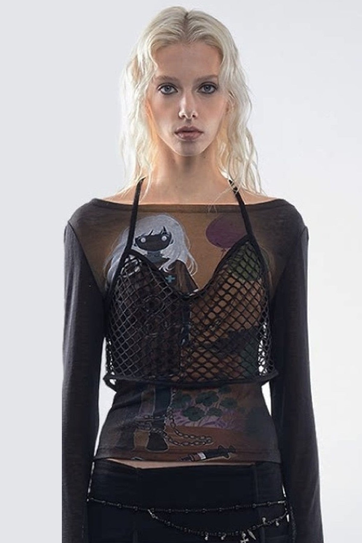 Balloon Portrait Mesh Patchwork T-shirt