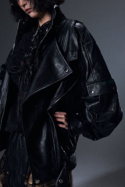 Oversized Motorcycle Leather Jacket