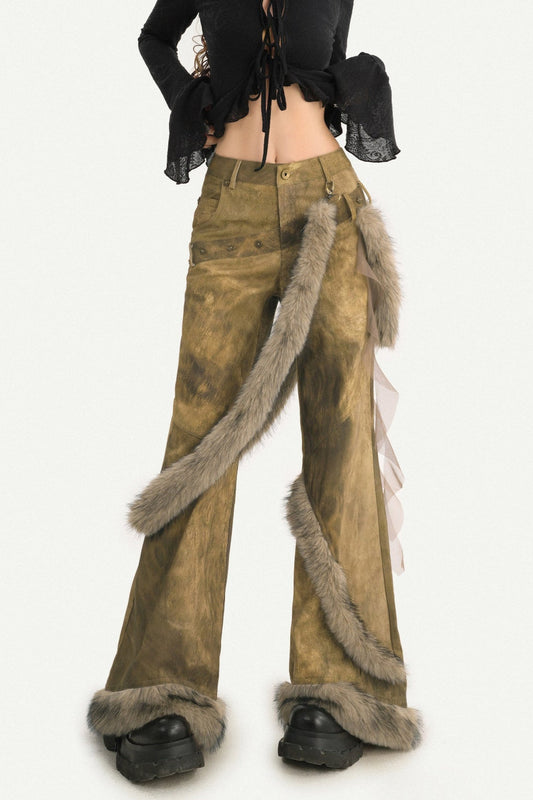 Style Plush Patchwork Wide-Leg Pants