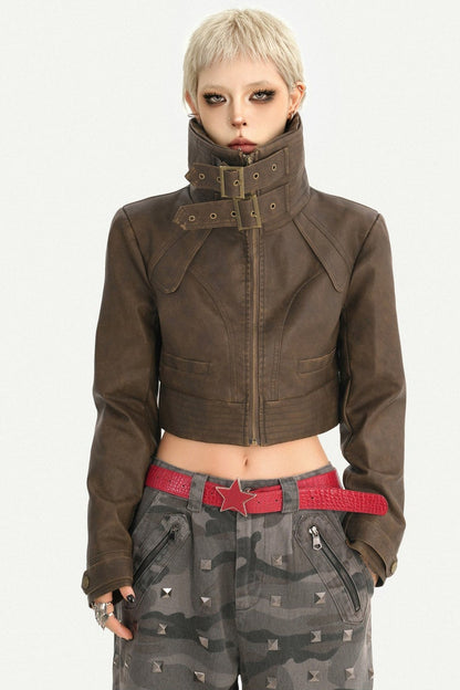 Vintage Distressed Washed Leather Jacket