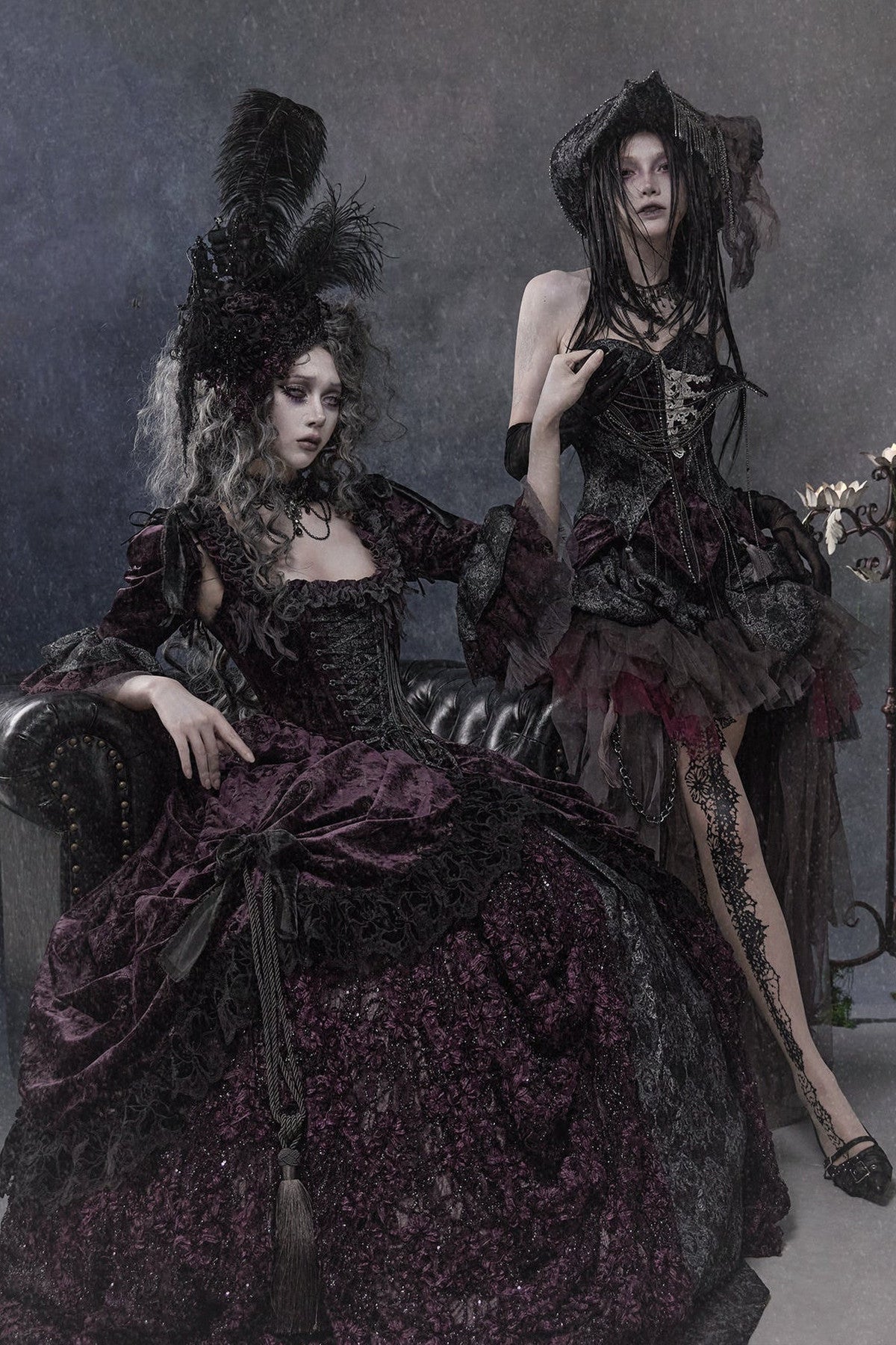 Gothic Dark Purple Bustle Skirt Set-Up