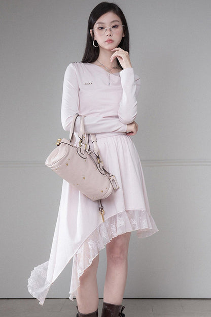 Asymmetrical Off-Shoulder Low-Waist Lace Knit Dress