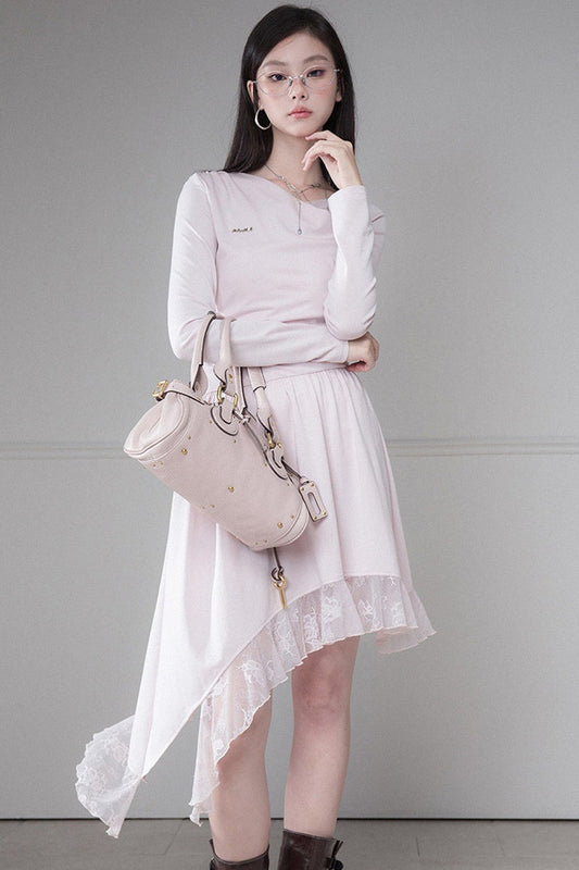 Asymmetrical Off-Shoulder Low-Waist Lace Knit Dress
