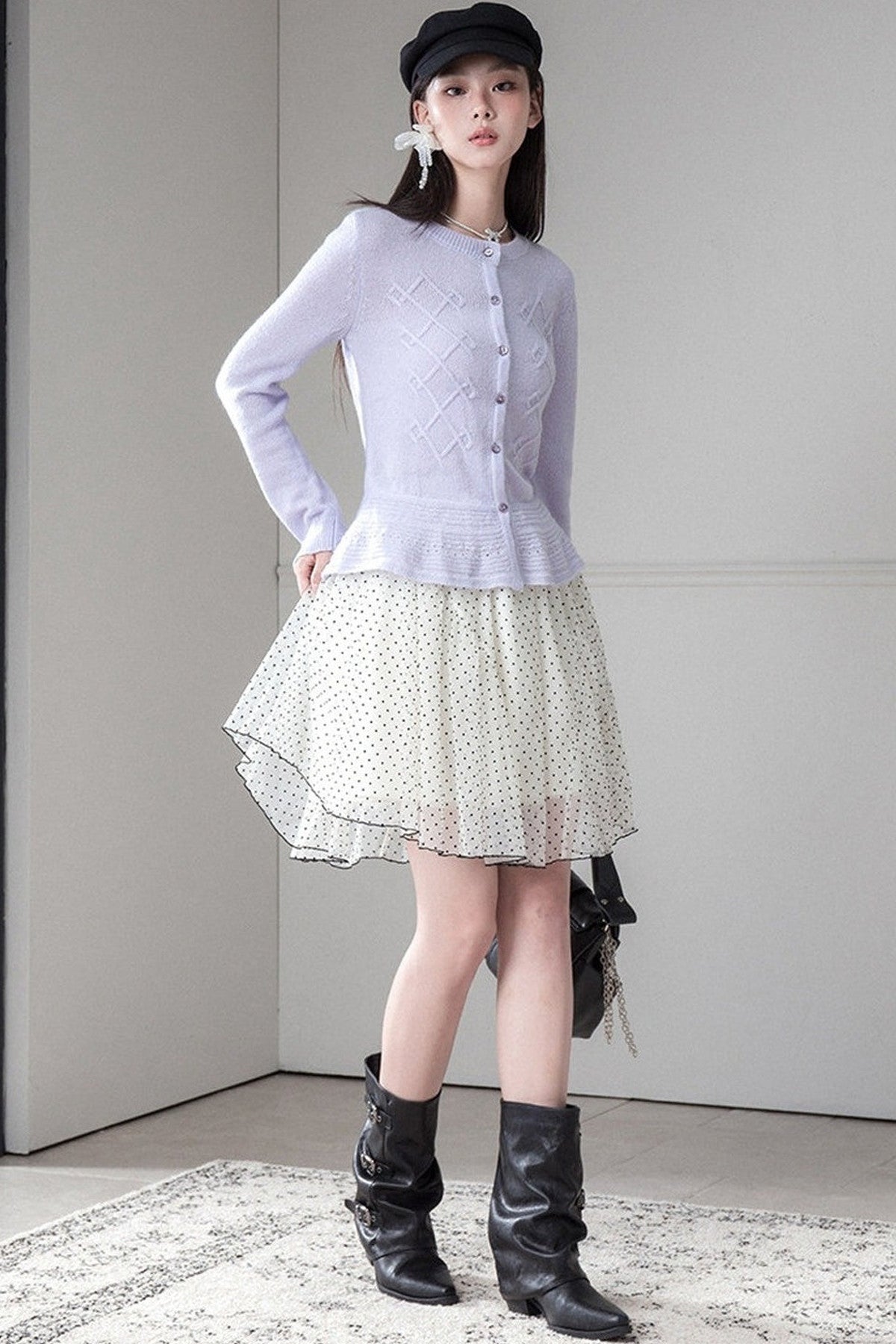 Flocked Double Layered Puffy Polka Dot Skirt