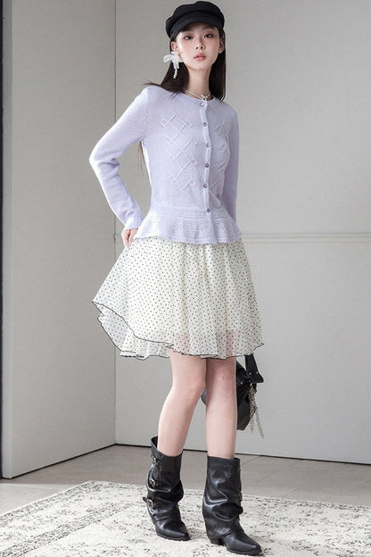 Flocked Double Layered Puffy Polka Dot Skirt