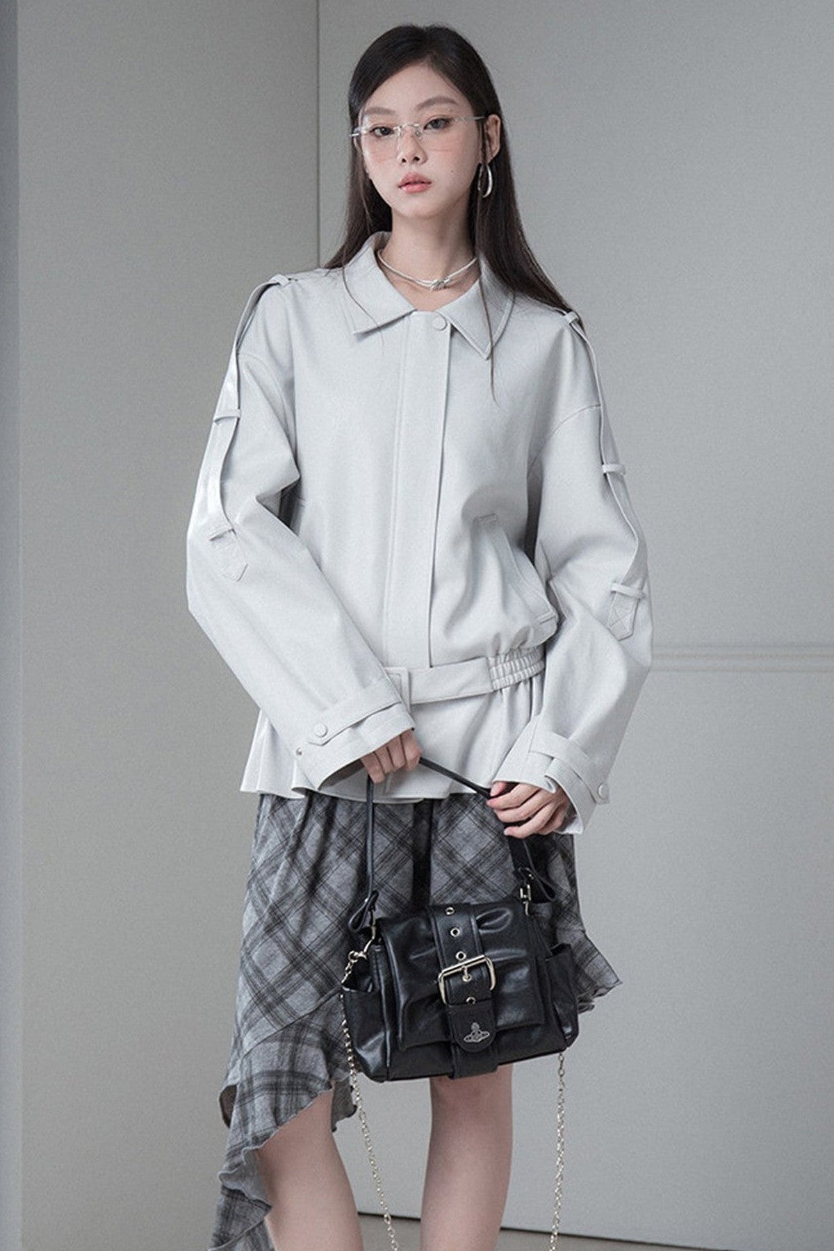 Advanced Silhouette Detachable Hem Leather Jacket