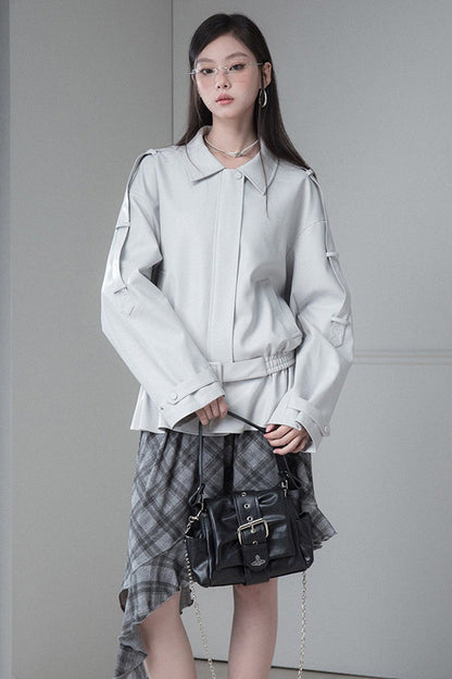Advanced Silhouette Detachable Hem Leather Jacket
