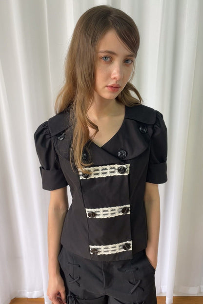 Trench Style Double-Breasted Lace Shirt