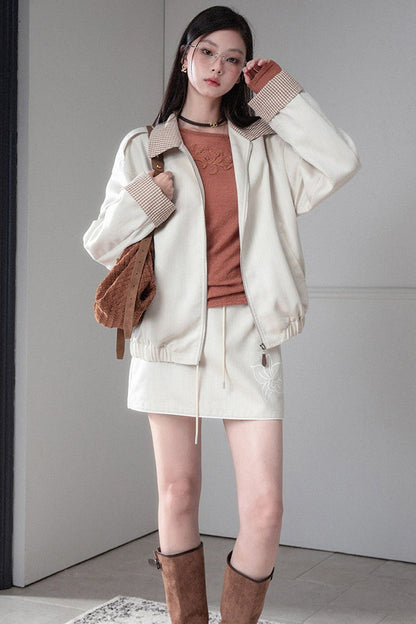 Pumpkin Orange Brown Lace Patchwork Knit Top