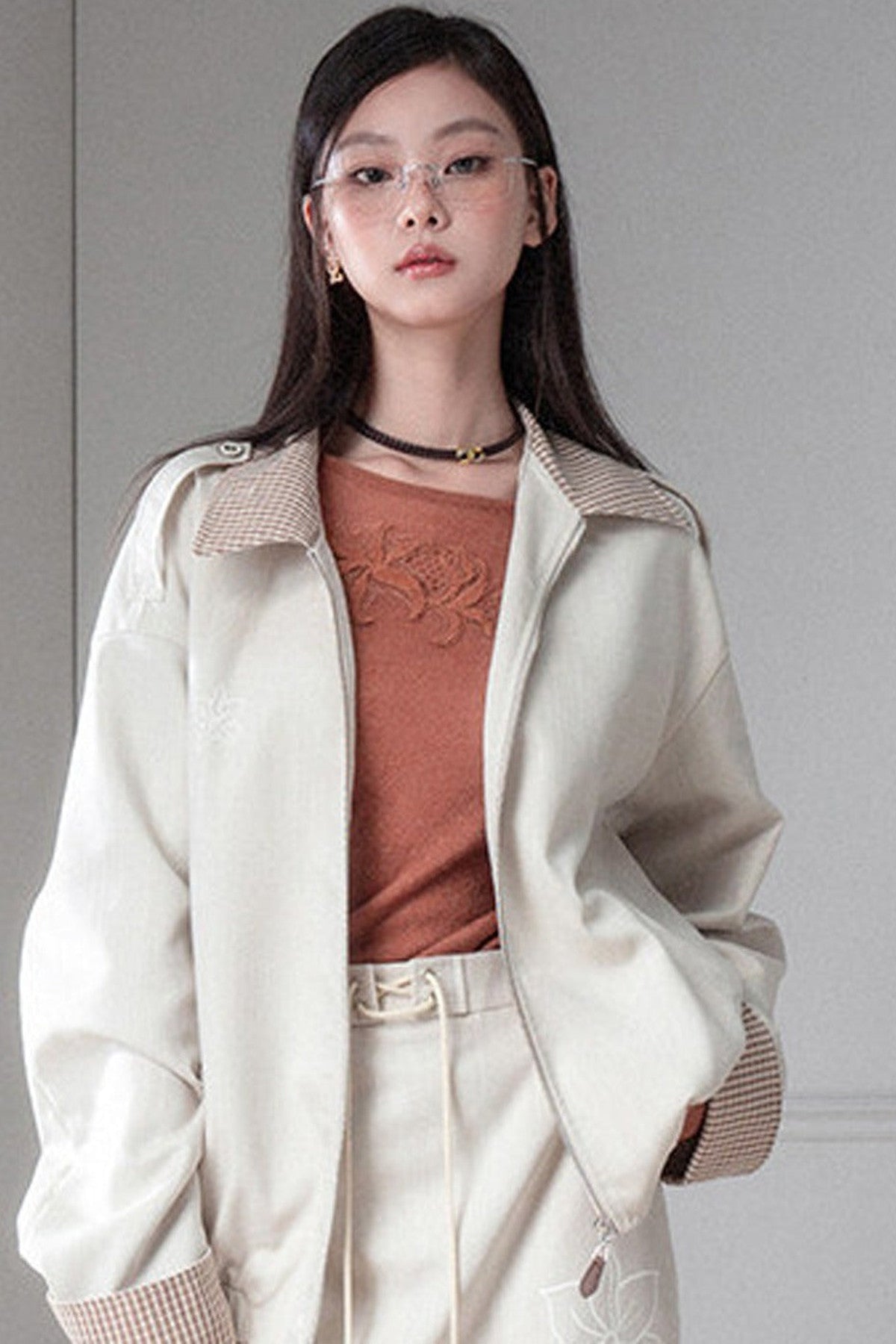 Pumpkin Orange Brown Lace Patchwork Knit Top