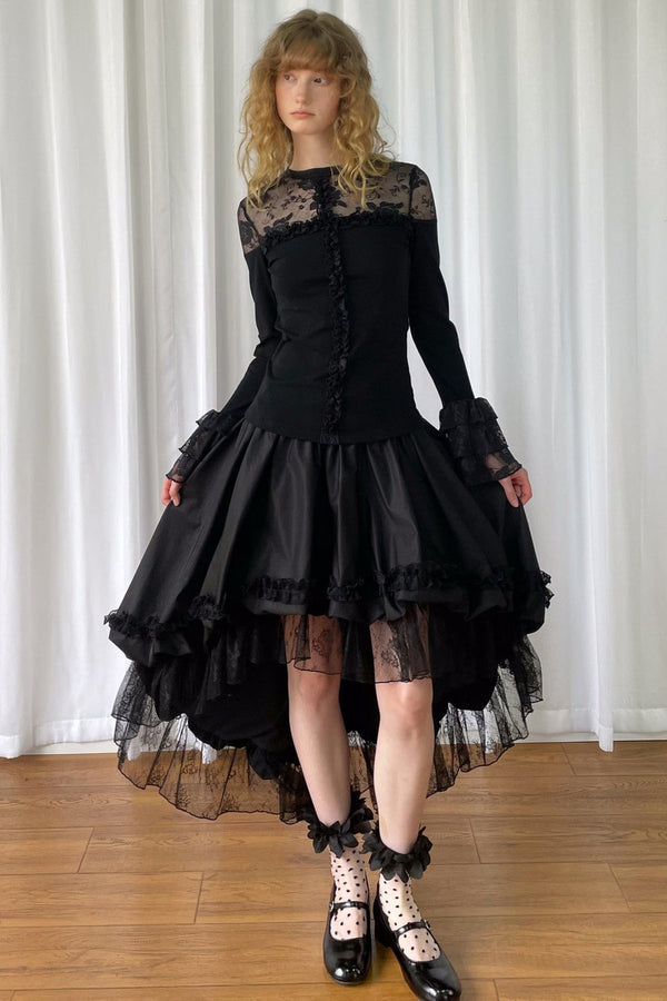 Gothic Lace Patchwork Asymmetrical Trailing Skirt